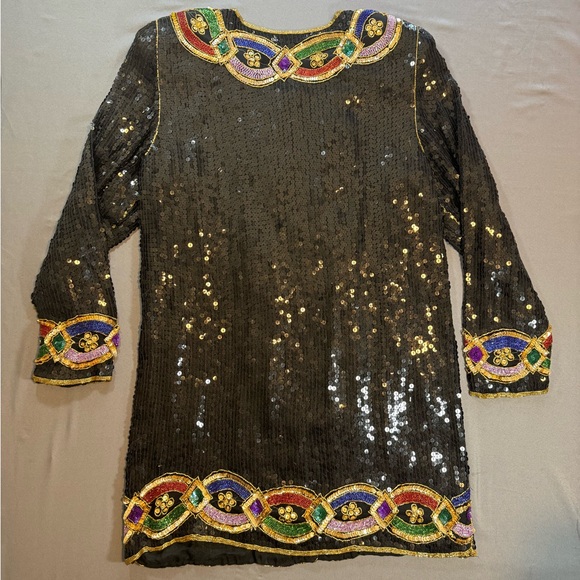 Vintage Joseph Le Bon Silk Beaded Sequin Jacket Back Size 14 Statement - Picture 3 of 4